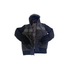 Stone Falcon Men's Hybrid Jacket Black Quilted Puffer Knit Sleeves Hooded